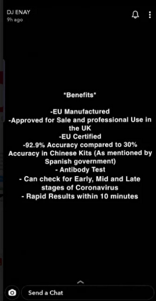 DJ Enay's Snapchat ad for COVID tests